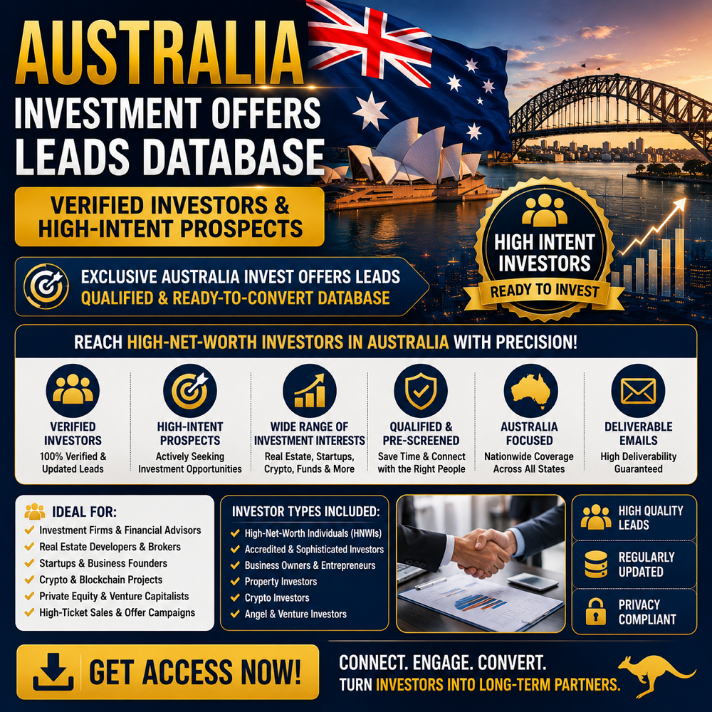 Australia Investment Offers Leads Database – Verified Investors & High-Intent Prospects