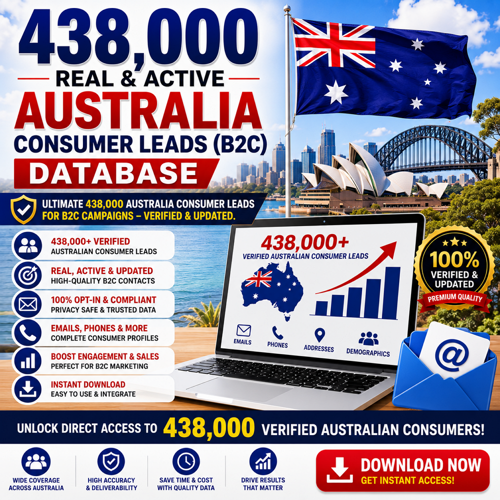 438,000 Real & Active Australia Consumer Leads (B2C) Database