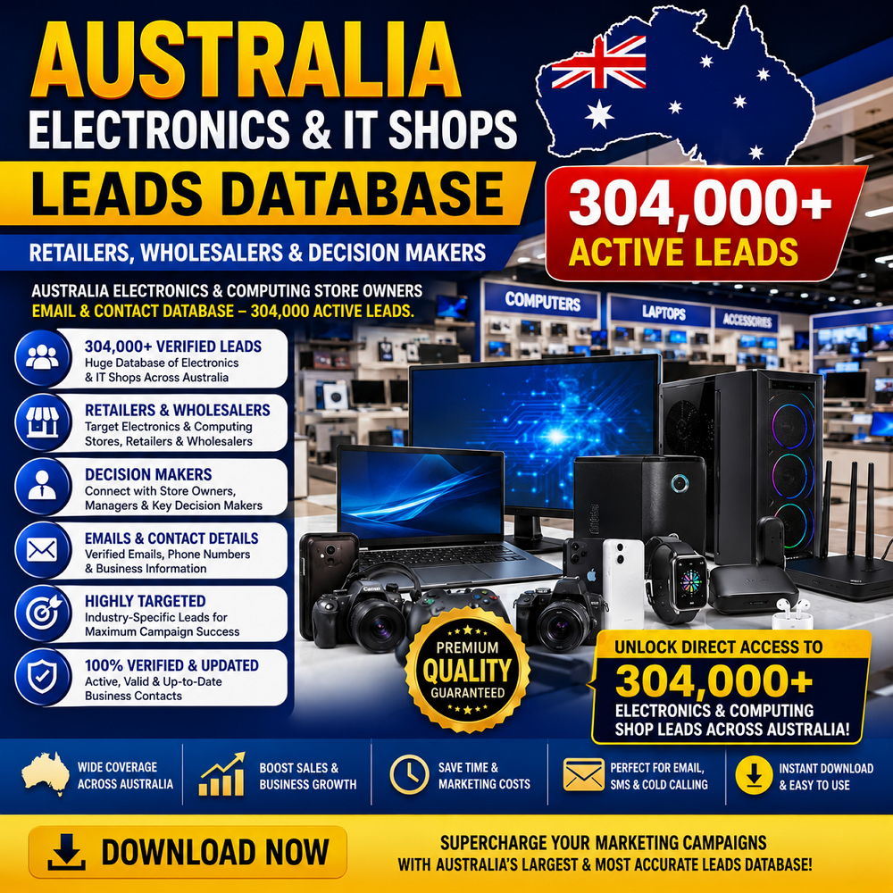 Australia Electronics & IT Shops Leads Database (304,000+) – Retailers, Wholesalers & Decision Makers