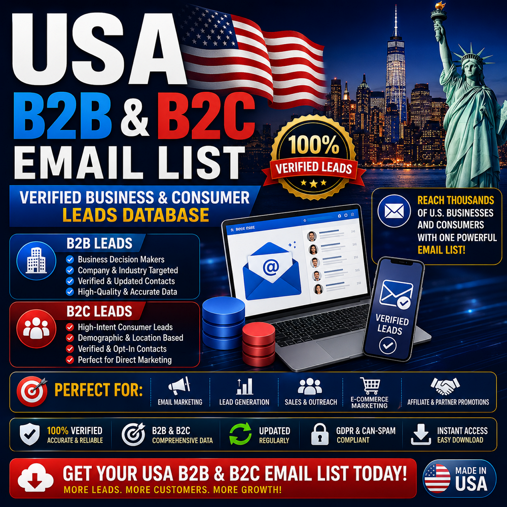 USA B2B & B2C Email List – Verified Business & Consumer Leads Database