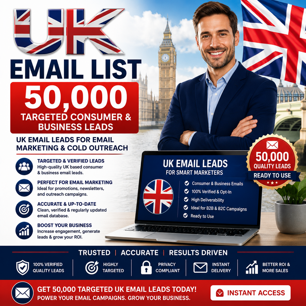 UK Email List – 50,000 Targeted Consumer & Business Leads