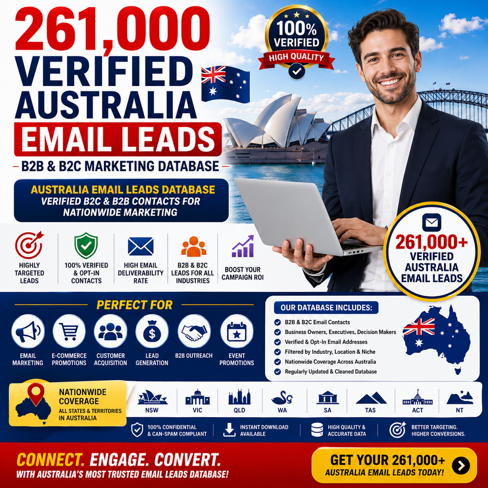 261,000 Verified Australia Email Leads – B2B & B2C Marketing Database
