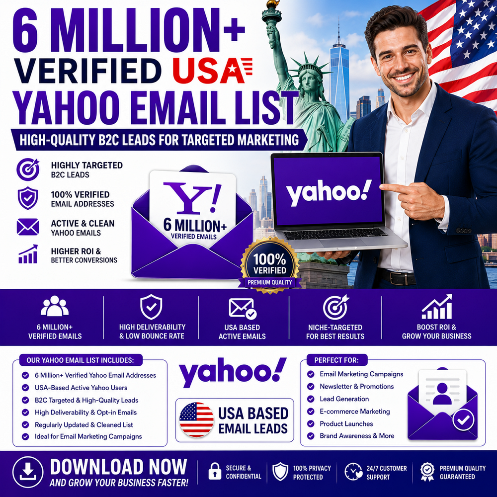 6 Million+ Verified USA Yahoo Email List – High-Quality B2C Leads for Targeted Marketing