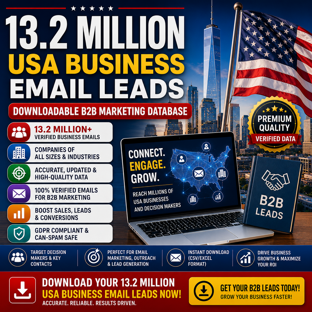 13.2 Million USA Business Email Leads – Downloadable B2B Marketing Database