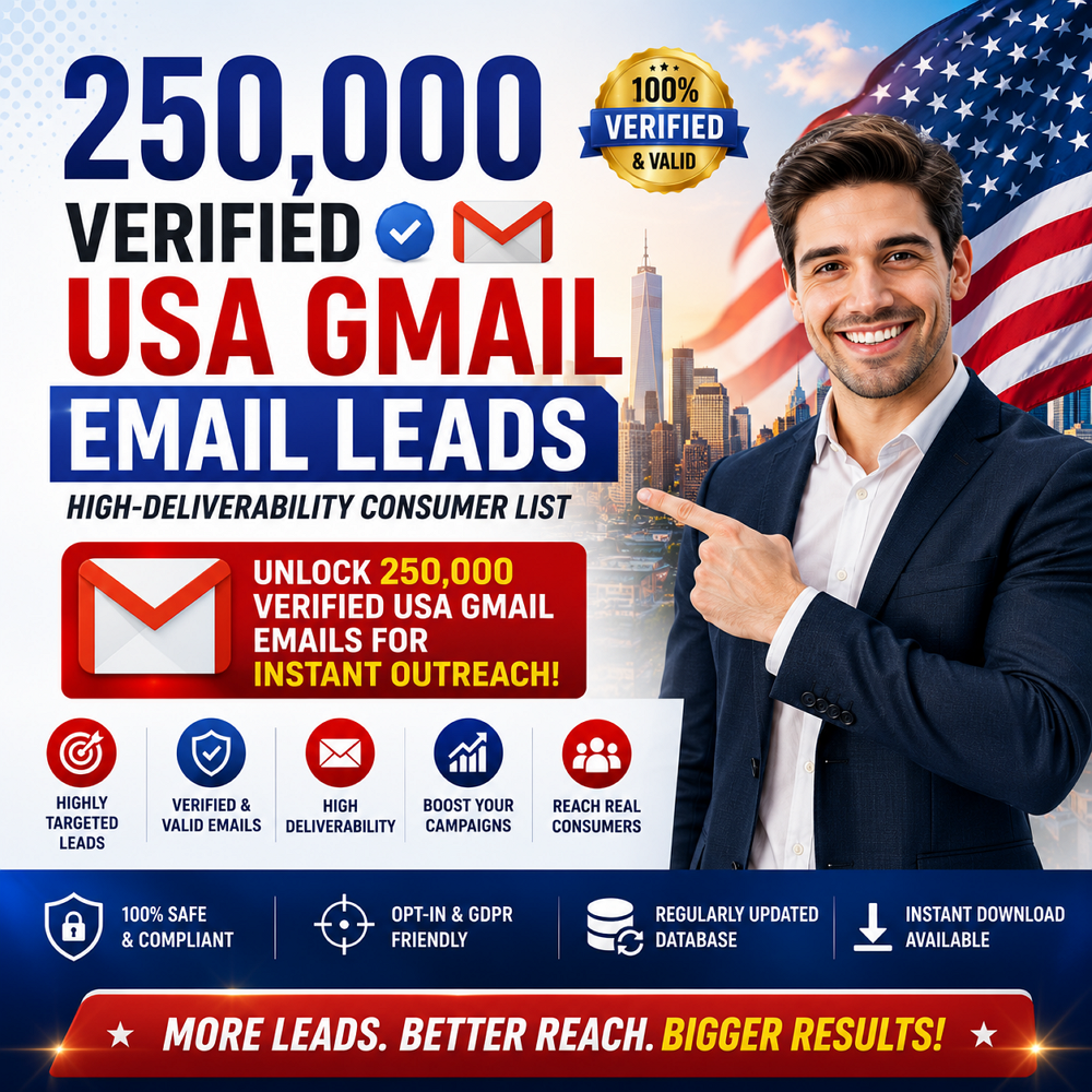 250,000 Verified USA Gmail Email Leads – High-Deliverability Consumer List