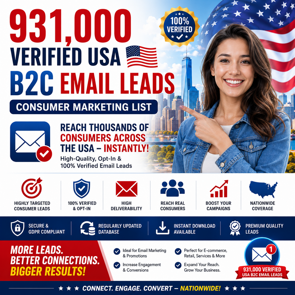 931,000 Verified USA B2C Email Leads – Consumer Marketing List