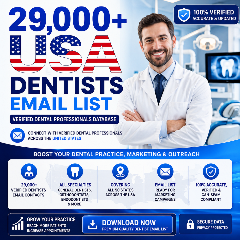 29,000+ USA Dentists Email List – Verified Dental Professionals Database