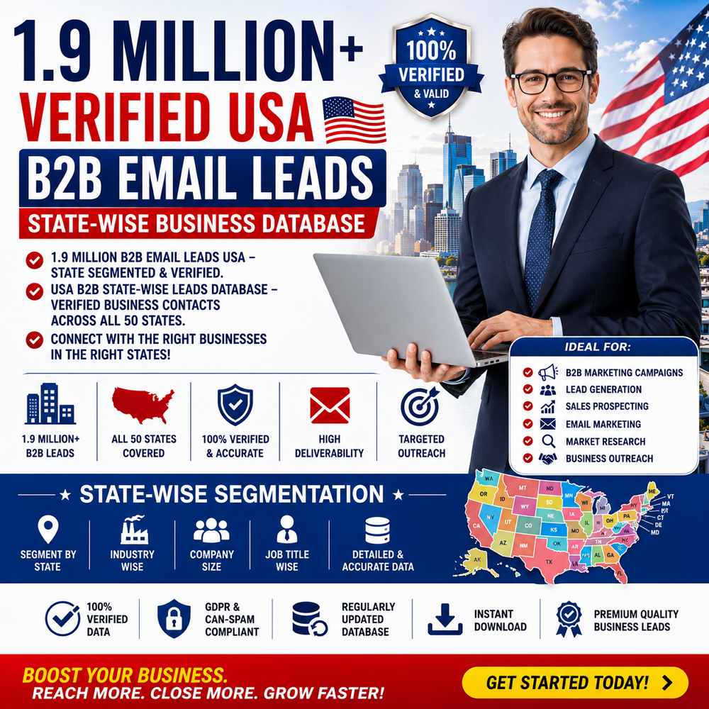 1.9 Million+ Verified USA B2B Email Leads – State-Wise Business Database