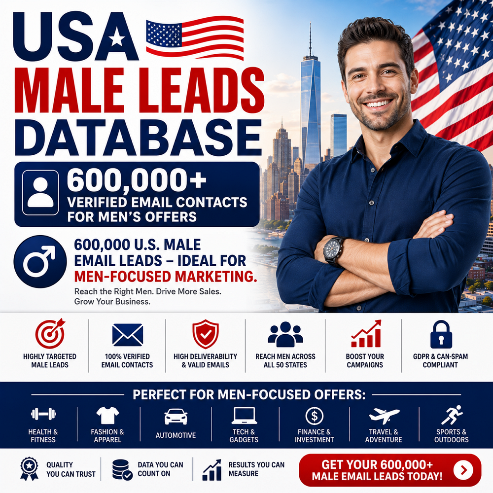 USA Male Leads Database – 600,000+ Verified Email Contacts for Men’s Offers