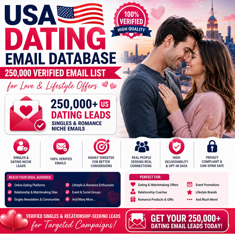 USA Dating Email Database – 250,000 Verified Email List for Love & Lifestyle Offers