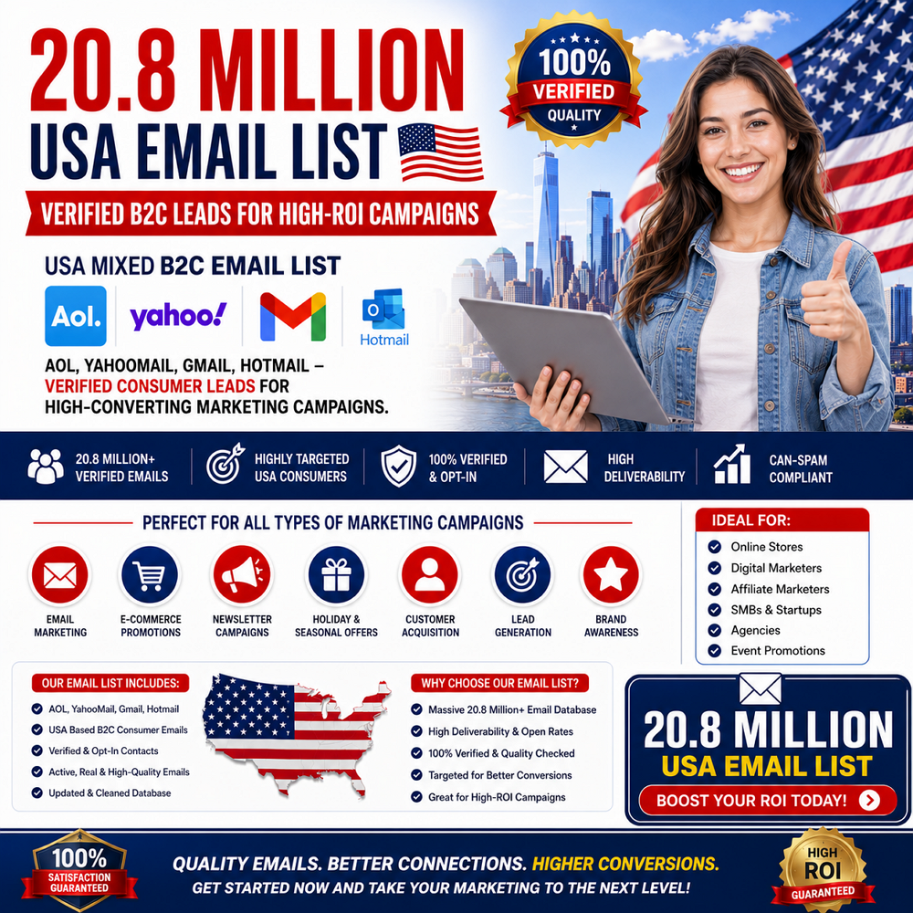 20.8 Million USA Email List – Verified B2C Leads for High-ROI Campaigns