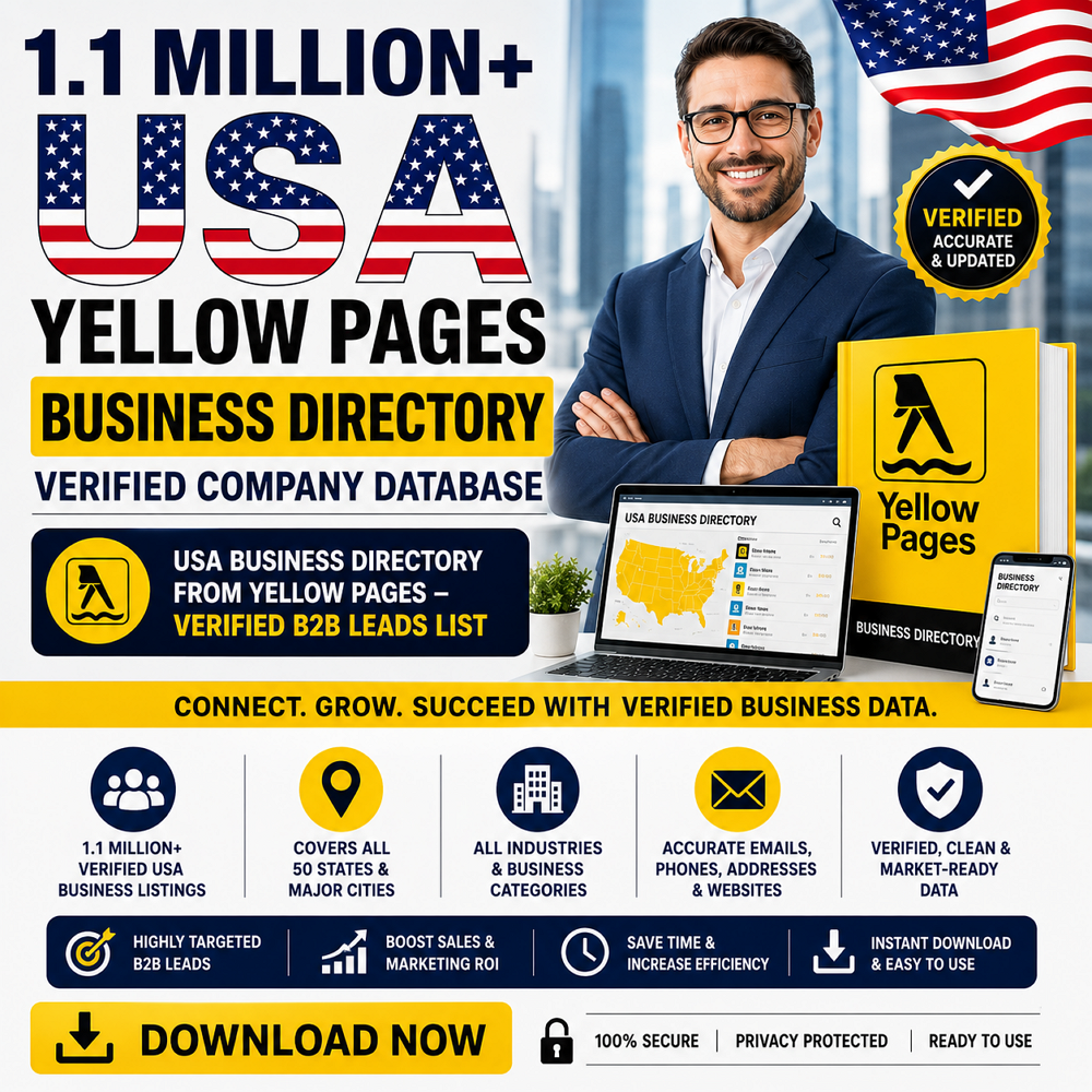 1.1 Million USA Yellow Pages Business Directory – Verified Company Database