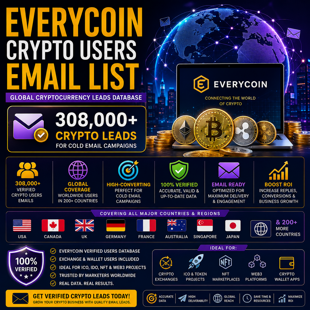 Everycoin Crypto Users Email List – 308,000+ Crypto Leads for Cold Email Campaigns