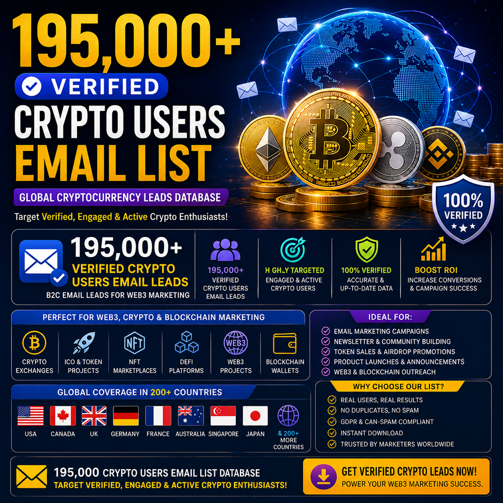195,000 Verified Crypto Users Email List – Global Cryptocurrency Leads Database