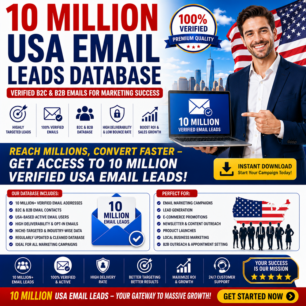 10 Million USA Email Leads Database – Verified B2C & B2B Emails for Marketing Success