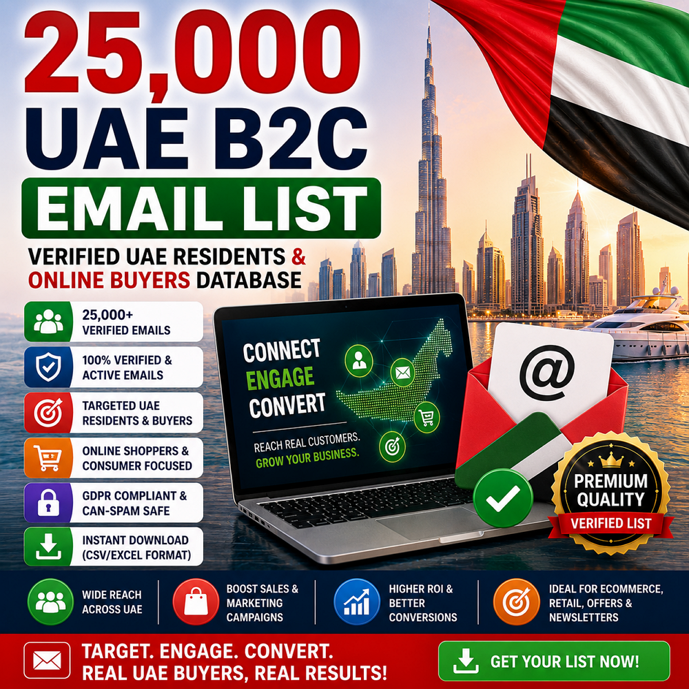 25,000 UAE B2C Email List – Verified UAE Residents & Online Buyers Database