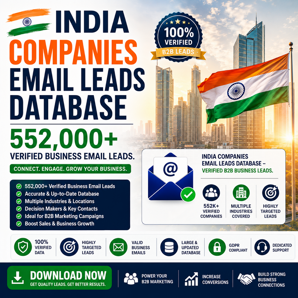 India Companies Email Leads Database – 552,000+ Verified Business Email Leads