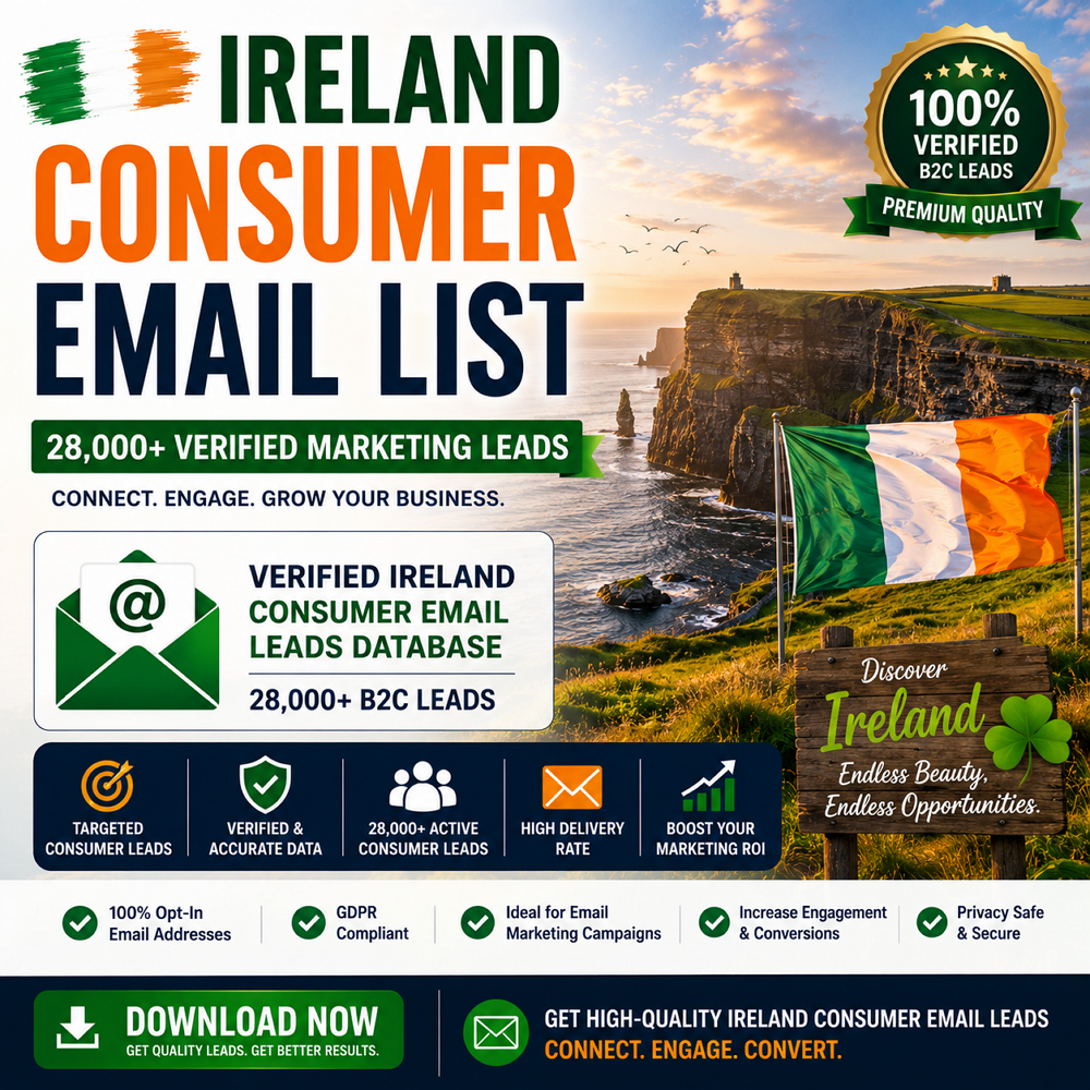 Ireland Consumer Email List – 28,000+ Verified Marketing Leads