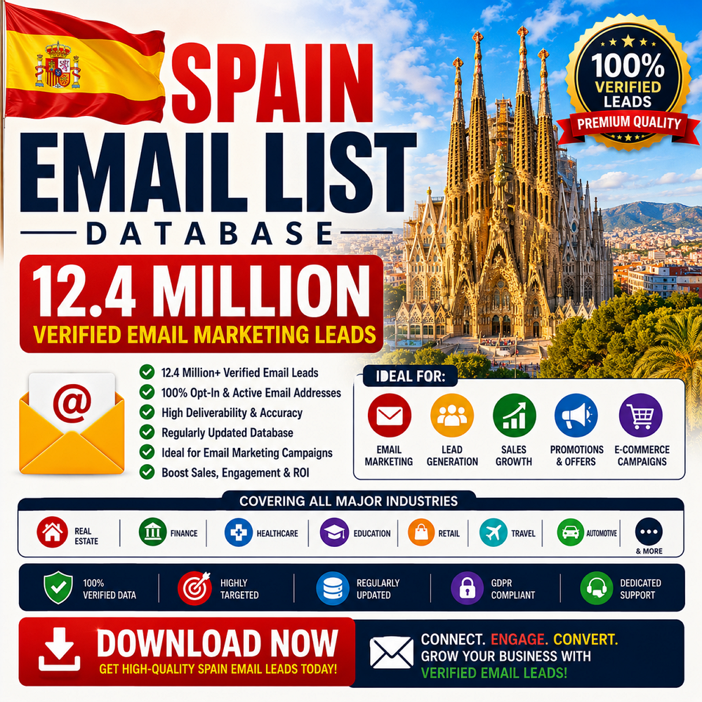 Spain Email List Database – 12.4 Million Verified Email Marketing Leads