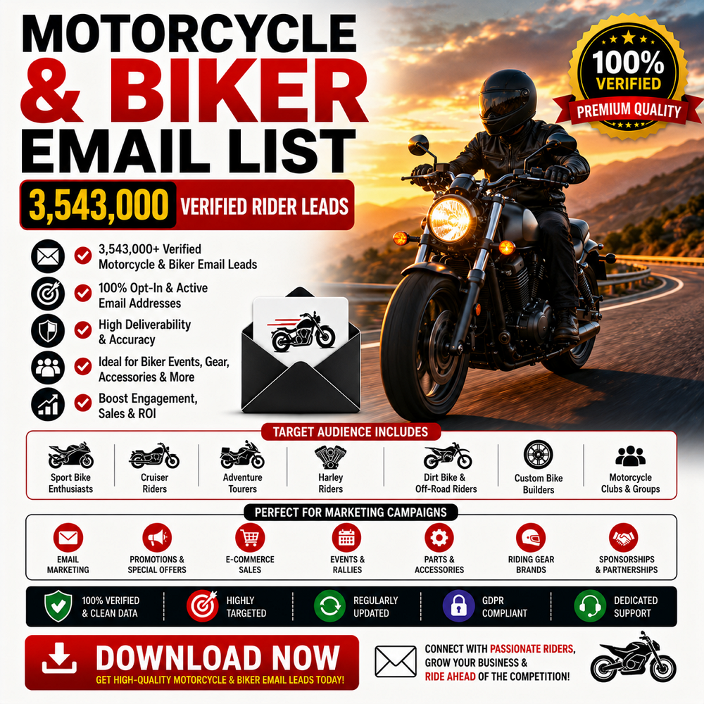 Motorcycle & Biker Email List – 3,543,000 Verified Rider Leads
