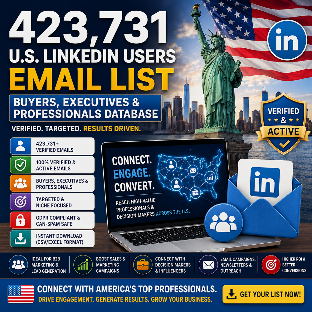 423,731 U.S. LinkedIn Users Email List – Buyers, Executives & Professionals Database