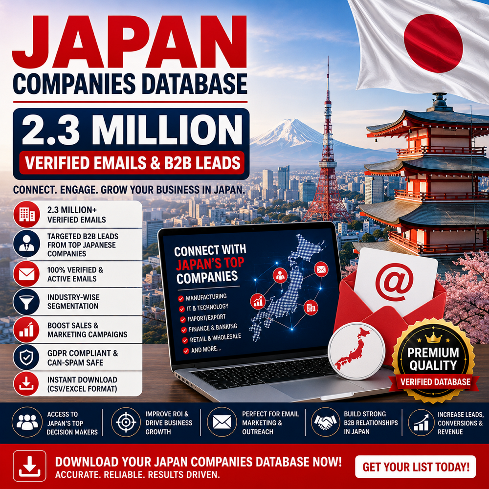 Japan Companies Database – 2.3 Million Verified Emails & B2B Leads