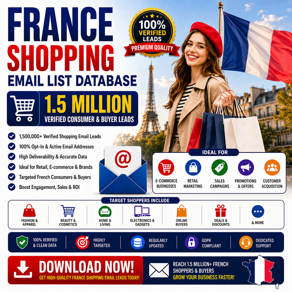 France Shopping Email List Database – 1.5 Million Verified Consumer & Buyer Leads