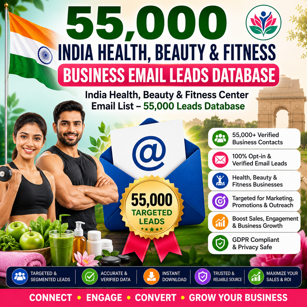 55,000 India Health, Beauty & Fitness Business Email Leads Database