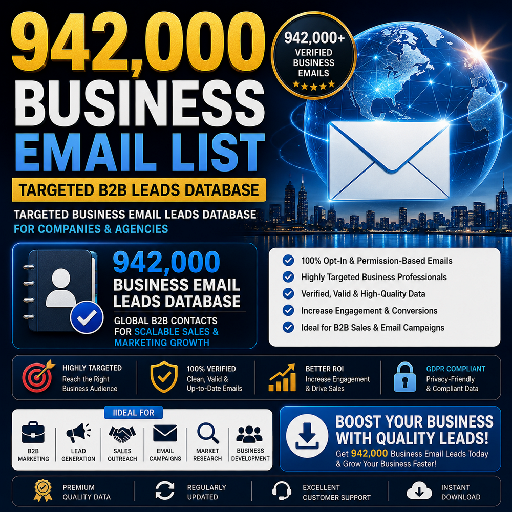 Business Email List – 942,000 Targeted B2B Leads Database