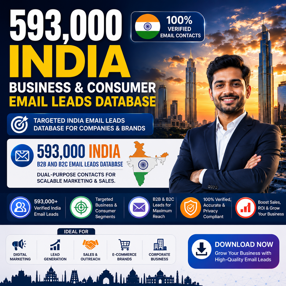 593,000 India Business and Consumer Email Leads Database