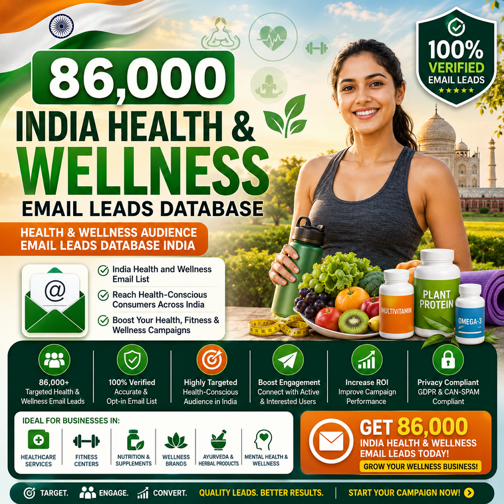86,000 India Health & Wellness Email Leads Database