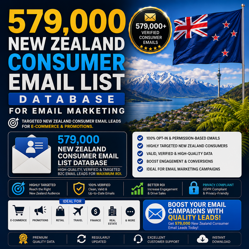 579,000 New Zealand Consumer Email List Database for Email Marketing