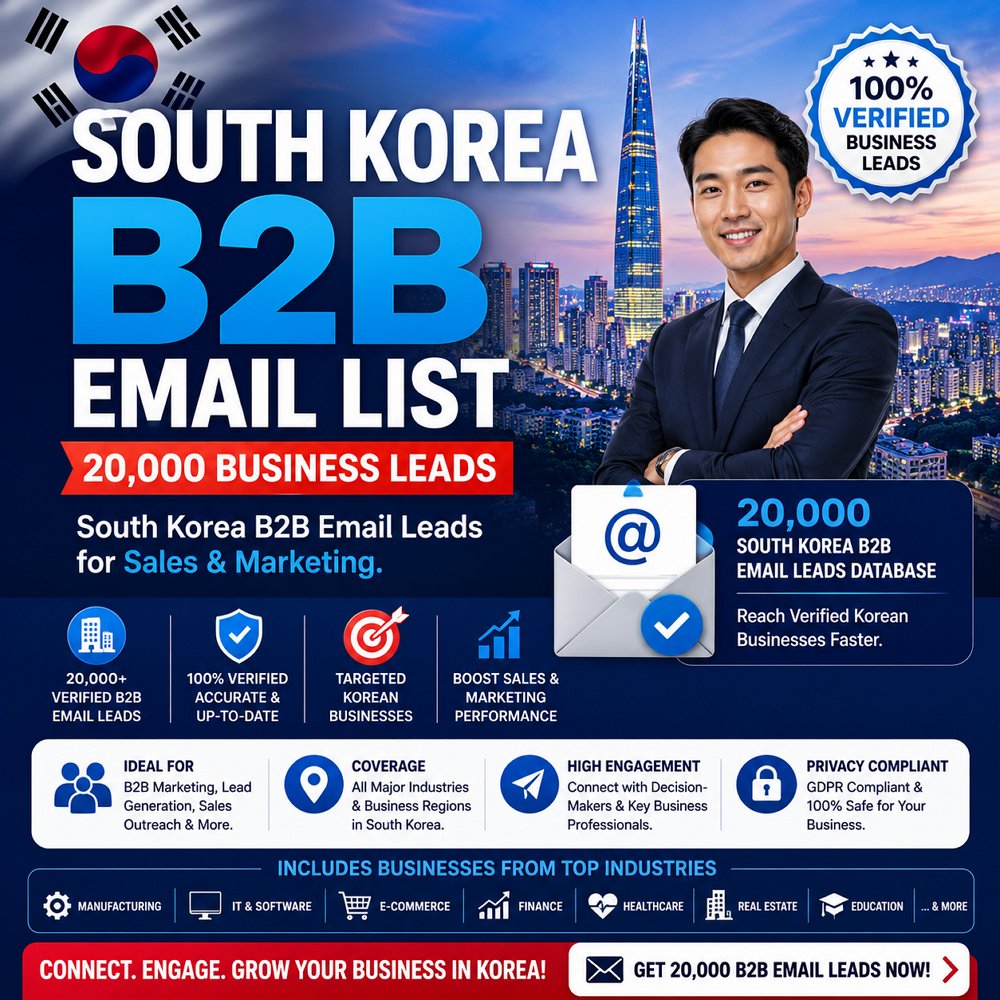 South Korea B2B Email List – 20,000 Business Leads