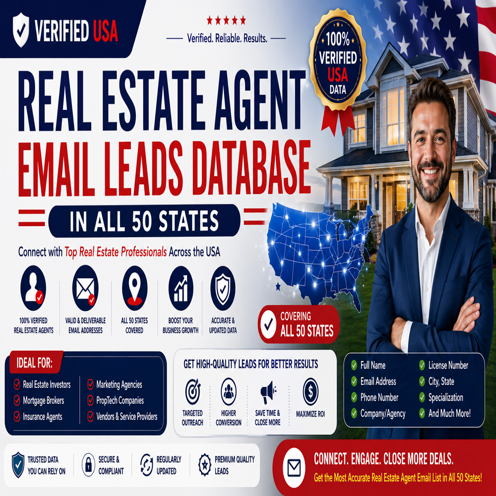 44,000+ USA Real Estate Agent Email Leads Database